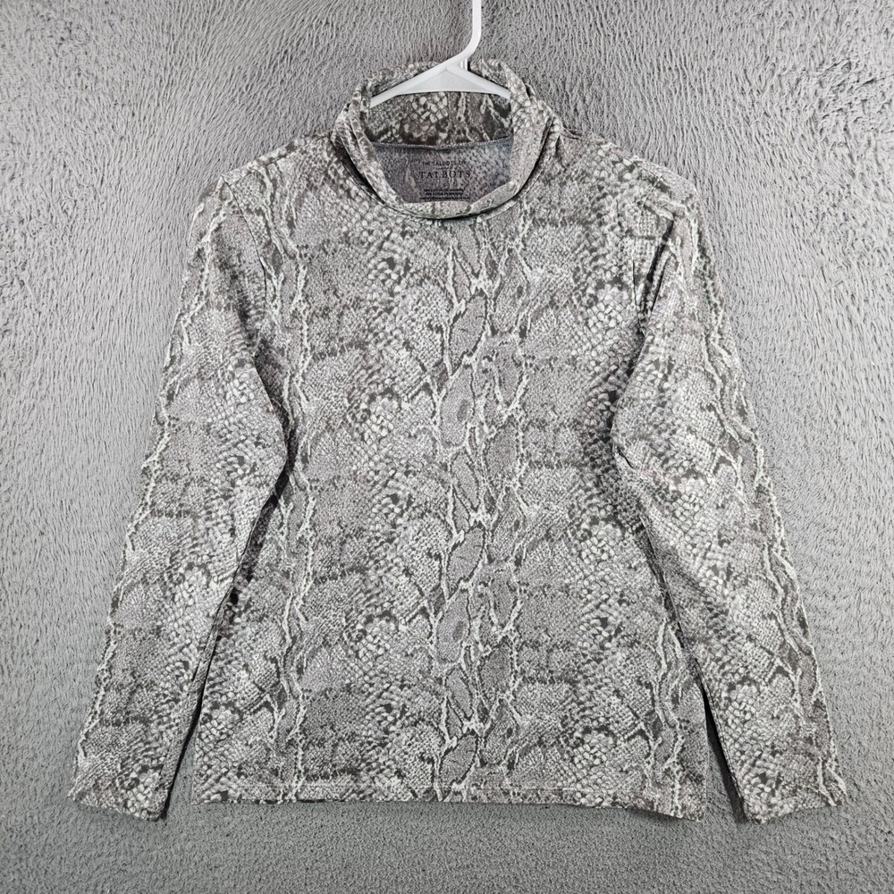 Talbots Womens Small Grey‎ Snakeskin Print Turtleneck Long Sleeve Tee